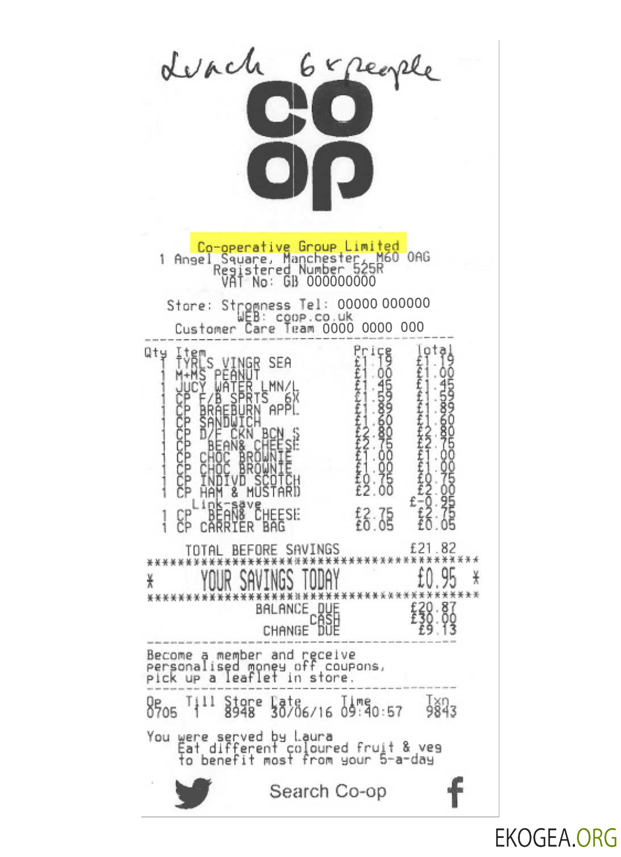 CO , OPERATIVE GROUP LIMITED chèque de paiement